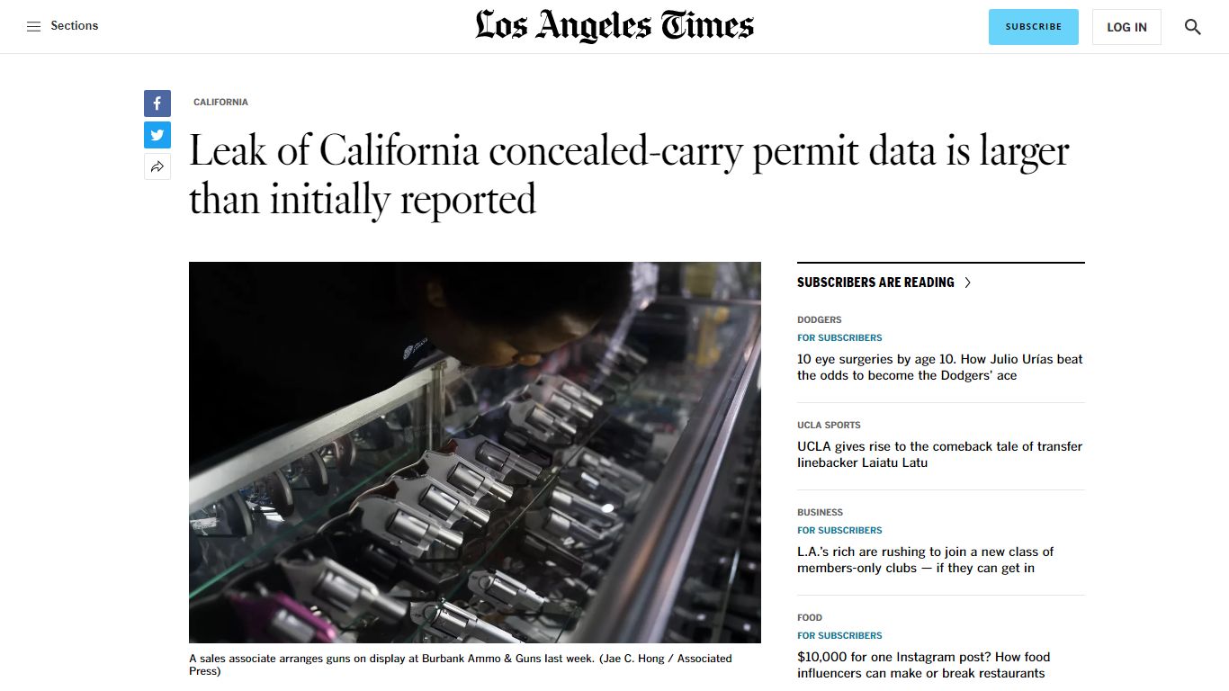 10 years of California concealed-carry permit data exposed in leak ...